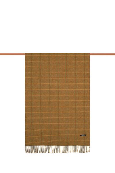 Bursa İpek Mustard Plaid Pattern Winter Shawl