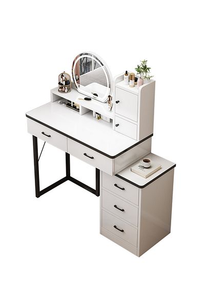 sharpdo Modern Minimalist Dressing Table for Bedroom with LED Mirror and Drawer Storage