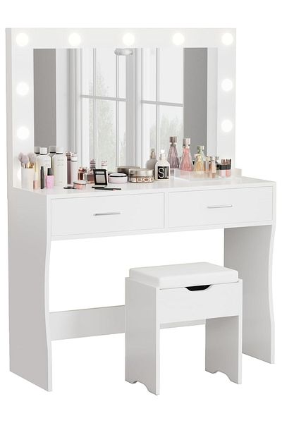 sharpdo Bedroom Makeup Dressing Table with 2 Drawer,3 Lighting Modes and Adjustable Brightness 90*40*134CM