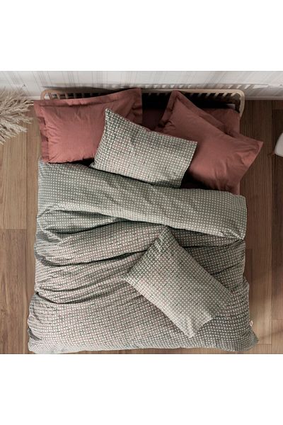 Cotton Box Double bed linen with elastic, geometric pattern, 100% ranforce cotton, Cotton Box, Mote Tile Red