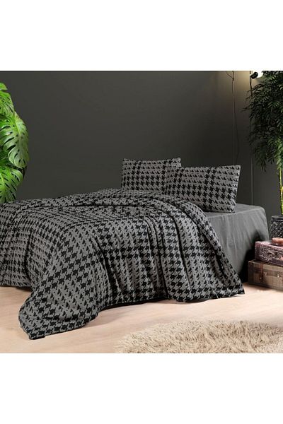 First Choice Flannel bedding with geometric pattern double bed, Sadora Anthracite