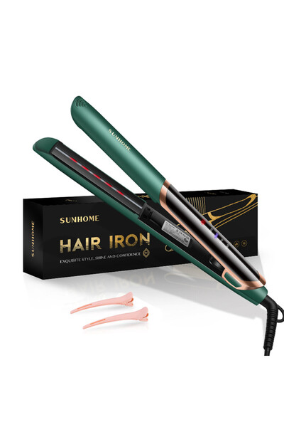 Sunhome مكواة فرد الشعر السيراميكية، 2 في 1 مكواة فرد الشعر ومكواة تجعيده