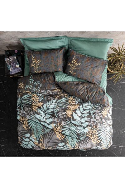 Cotton Box Lenjerie de pat satin de lux 6 piese cu frunze, Cotton Box, Clorasa