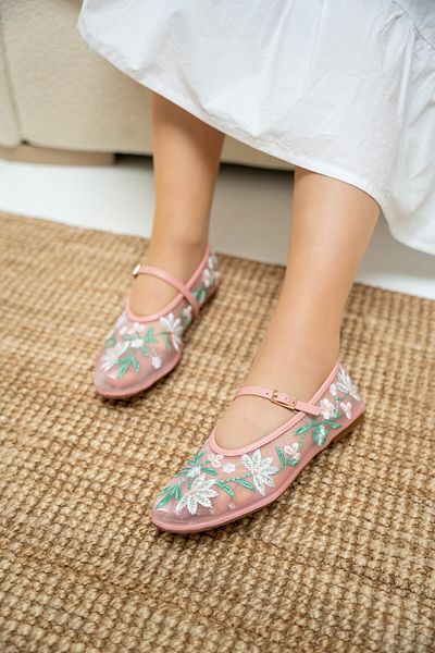 LAMİNTA Balerini de damă Lalu Candy Pink cu broderie transparentă