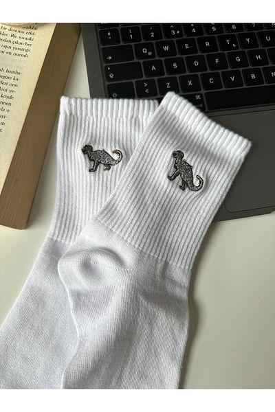 AYDK Dinosaur T-Rex Embroidered Black and White Fun Summer Winter Cotton Unisex Single Socks