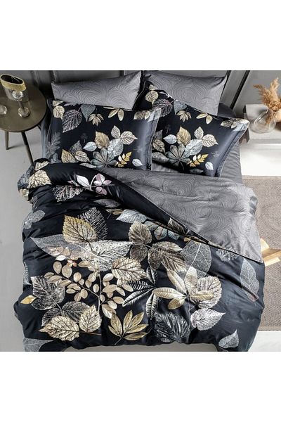 First Choice Lenjerie pat de lux premium satin La Romano, First Choice, Daring gri cu frunze