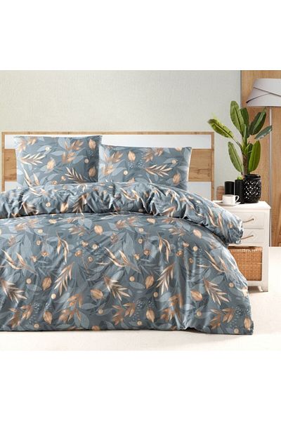 First Choice Gray bed linen with leaves, 100% cotton ranforce, 4 pieces, fitted sheet with elastic, Karel