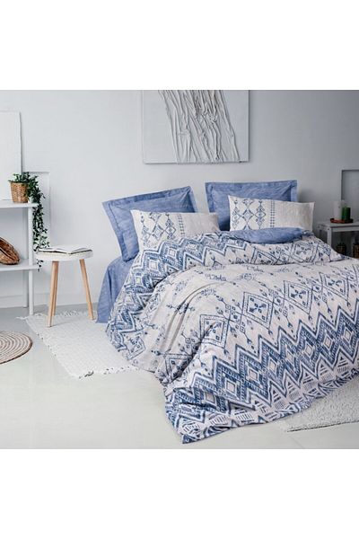 Cotton Box Single bed linen with traditional motifs, 100% cotton ranforce, Cotton Box, Cleo Blue
