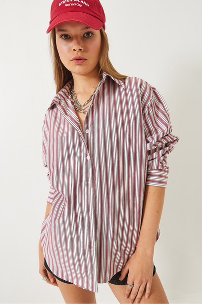 Bianco Lucci Women's Striped Regular Basic Viscose Shirt 4766 60283101