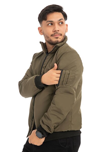 Montland Αθλητικό ανδρικό χακί εποχιακό παλτό με γιακά με επένδυση με τσέπες, αδιάβροχο και αντιανεμικό