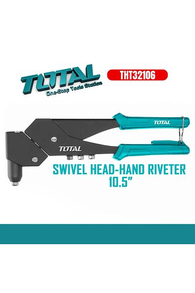 TOTAL 10.5" Swivel Head Hand Riveter with Aluminium Body, Fits 2.4mm, 3.2mm, 4.0mm, 4.8mm Rivets