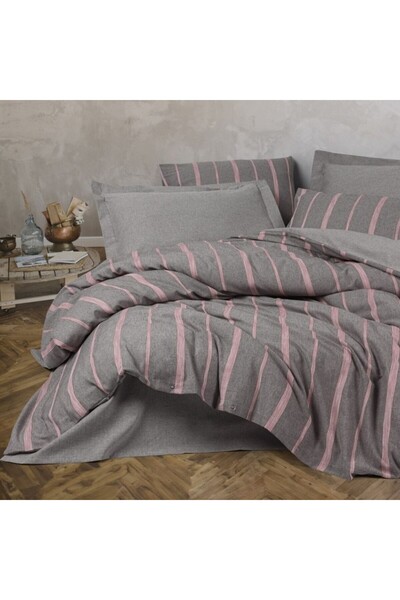 Cotton Box Lenjerii cu dungi pat dublu 6 piese, Cotton Box, Ribbed Barisan Gri