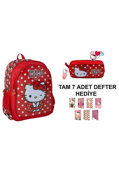 GENC DIJITAL BASKI Hello Kıtty School Bag and Pencil Bag (7 Notebooks as a Gift)