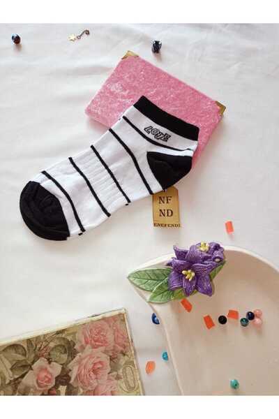 ENEFENDİ Toe Seamless Socks Cotton Short Socks Patterned Women's Booties Socks 36-40 One Piece Black White