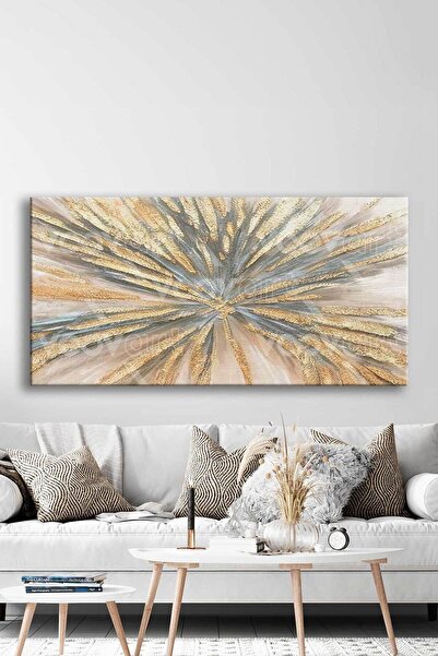 Voovart Soyut Gold Çiçek Dekoratif Kanvas Tablo -VOOV2784