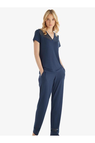 Blackspade Women's Short Sleeve Navy Blue Lenzing Micro Modal Pajama Set