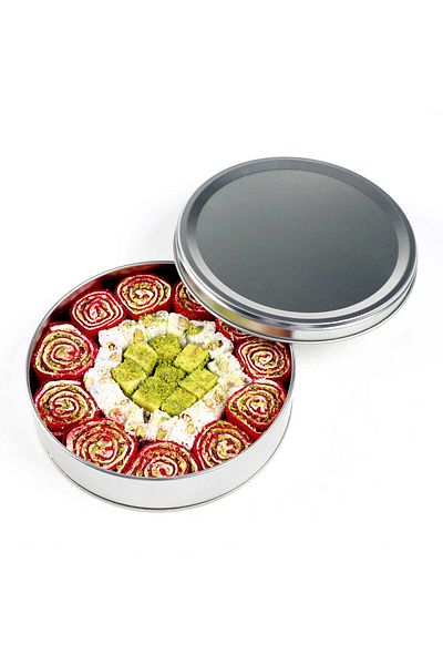 Hacı Şerif Sultan and Double Roasted Turkish Delight Round Metal Box 450g