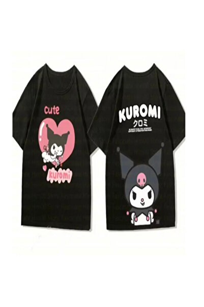 Minga London Tricou oversize cu imprimeu față/spate negru Sanrio Pink Cute Ku...