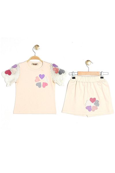 Cmk Kids club Girl's Heart Patterned Knitwear Sleeve Shorts Set (3-7 Years)