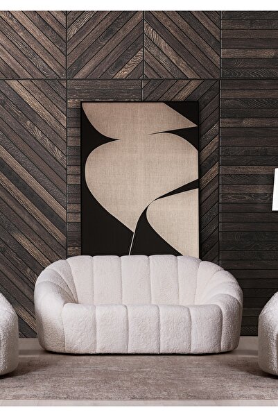 Mobilya Stant Most Line Üçlü Kanepe İthal Beyaz Teddy Kumaş (Evinize Teslim)