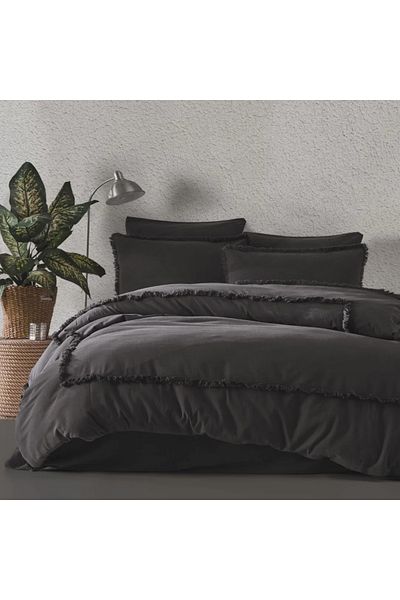 Class-Majoli Lenjerie de pat naturala bumbac prespalat, Dark Solid (Antracit)