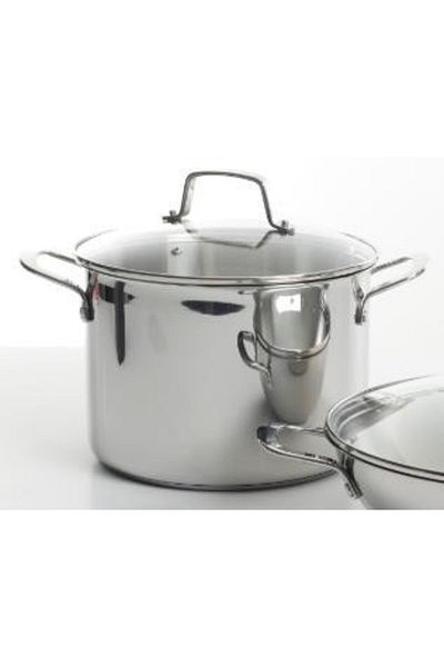 Martha Stewart Stock Pot W/ Tempered Glass Lid - Satin Int - Mirror Ext 8 Qt