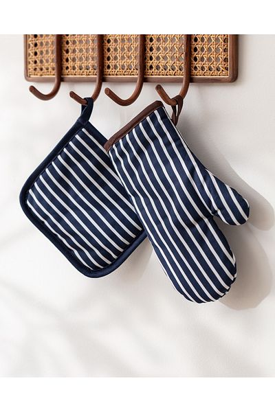 Madame Coco Vernon Set of 2 100% Cotton Kitchen Gloves - Navy Blue/White