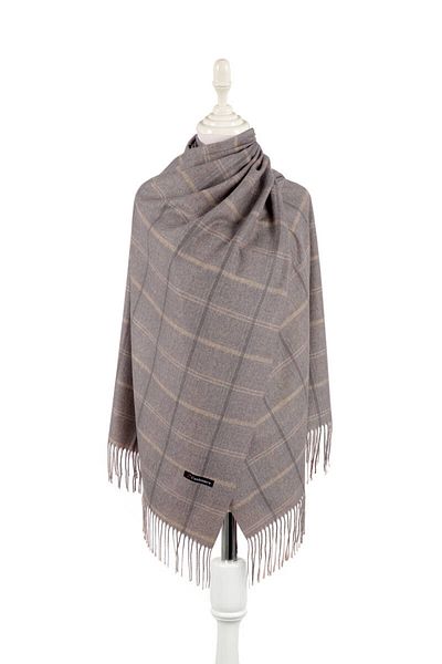 Bursa İpek Ash Gray Plaid Pattern Winter Shawl