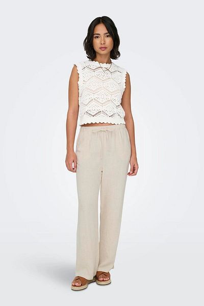 ONLY Beige Linen Trousers - Onlsıesta, Rope and Rubber Detailed,15322263