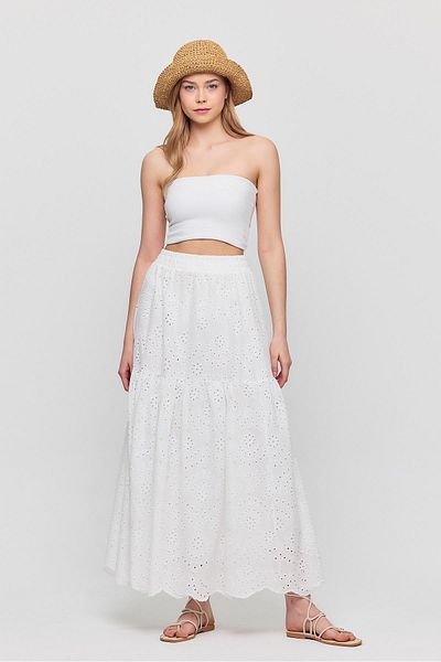 Rays 4422A White Elastic Waist Skirt