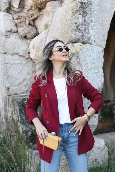 bytugcekaya Bordo Cep Detaylı Düğmeli Blazer