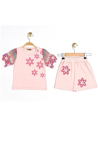 Cmk Kids club Girl's Star Patterned Knitwear Sleeve Shorts Set (3-7 Years)