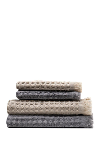 Ecocotton Seren Bej-Antrasit Organik Pamuk Waffle Pike 4'lü Havlu Seti