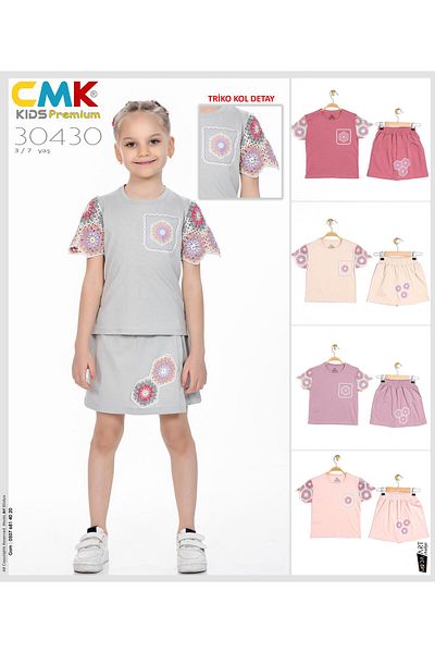 Cmk Kids club Girl's Floral Patterned Knitwear Sleeve Shorts Set (3-7 Years)