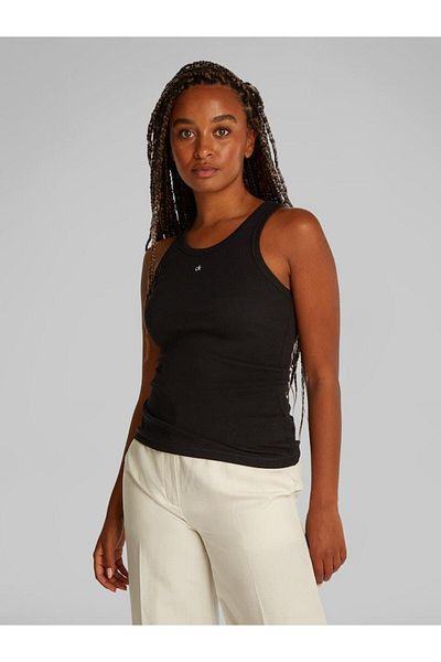 Calvin Klein Women's Ck Emb Graphic Slim Rib Tank T-Shirt