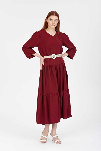 NAVY Μακρυμάνικο λινό φόρεμα με ζώνη