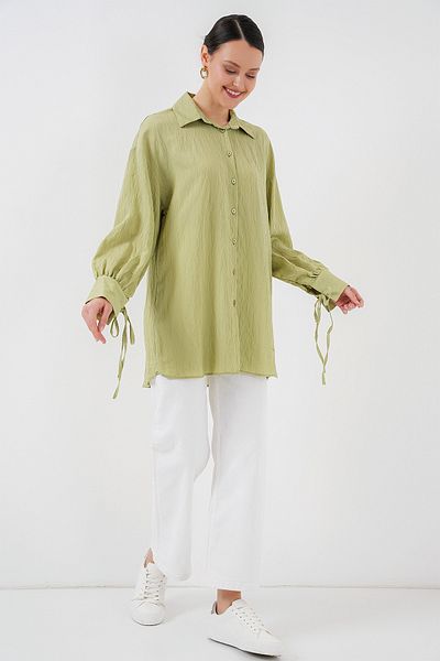 Bigdart Women's Oversize Lace-Up Shirt 5954 - E.Green