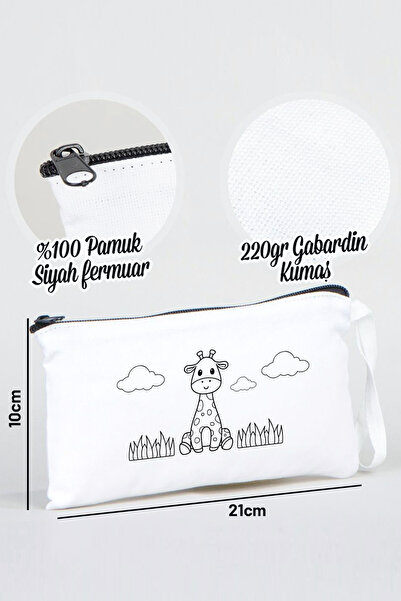Pamusan Sevimli Zürafa Boyanabilir Bez Kalemlik - 10 Adet - 21x10 cm Boyutlarında - Eğlenceli Boyama Seti