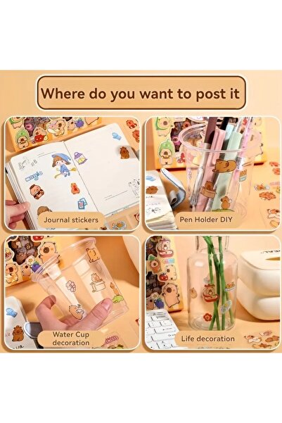 Kawaii Kapibara Capybara 100 Sayfa 570 Adet Su Geçirmez Şeffaf Sticker