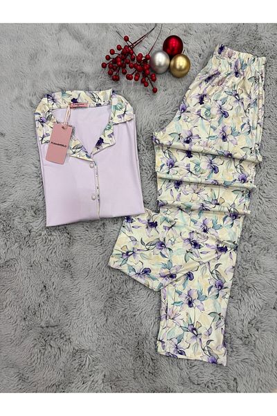 pijamaworld Short Sleeve Front Buttoned Pjs Suit with Pockets