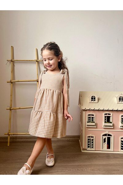 meqlife Рокля с тиранти и шарка „хаундстук“, 1-10 години, камила