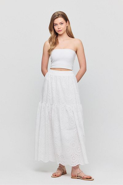 Rays 4422A White Elastic Waist Skirt