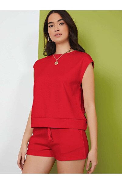 LUNAVISTA Solid Color Casual Suit with Short-Sleeved T-Shirt and Round Neck T...