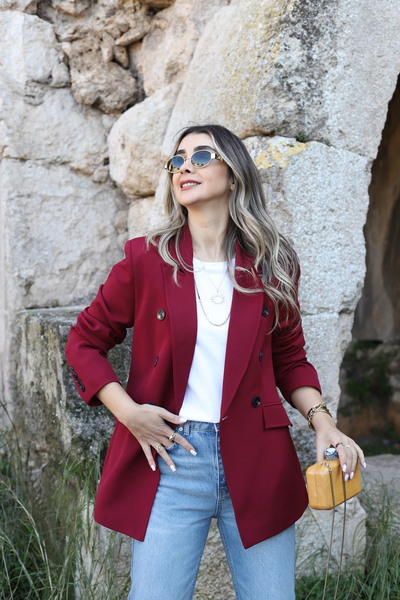bytugcekaya Bordo Cep Detaylı Düğmeli Blazer