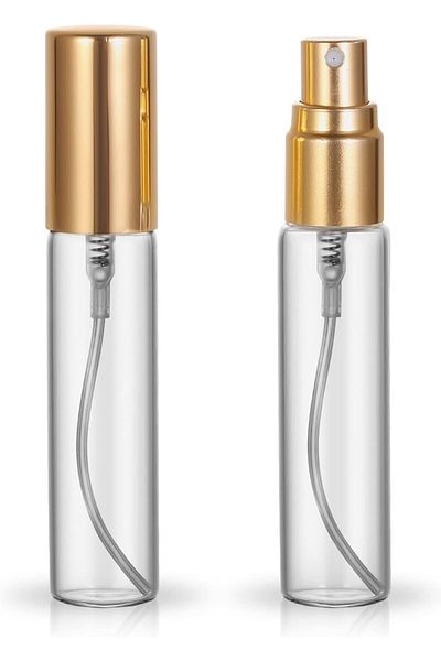 COOYA 20Pcs 10ML Protable Atomizer Spray, Travel Perfume Bottle Hydrating Empty Bottle (Gold Caps)