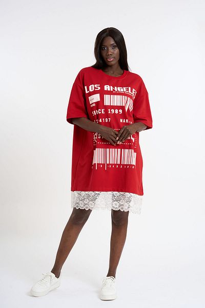 HANIQA Plus Size Skirt Lace Printed T-Shirt Dress