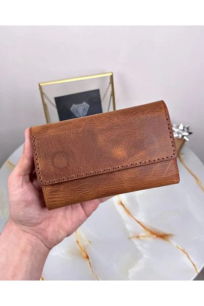 Fil Deri Дамски портфейл с множество отделения от естествена кожа, шев и седларски шевове, 2095