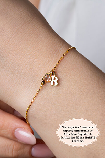 Elika Silver 925 Ayar Gümüş Harfli Kalp Model Altın Kaplama Bileklik / Baş Ha...