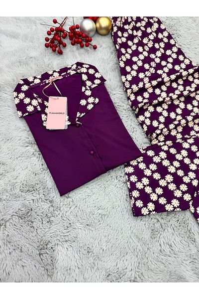 pijamaworld Short Sleeve Front Buttoned Pjs Suit with Pockets