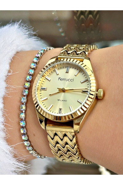 Ferrucci FERRUCCİ GOLD ÖRGÜ KORDONLU METAL KADIN KOL SAATİ